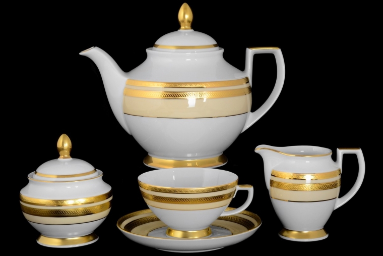 Чайный сервиз на 6 персон Constanza Creme 9039 Gold (17 предметов)