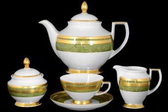 Чайный сервиз на 6 персон Constanza Green 9039 Gold (17 предметов)