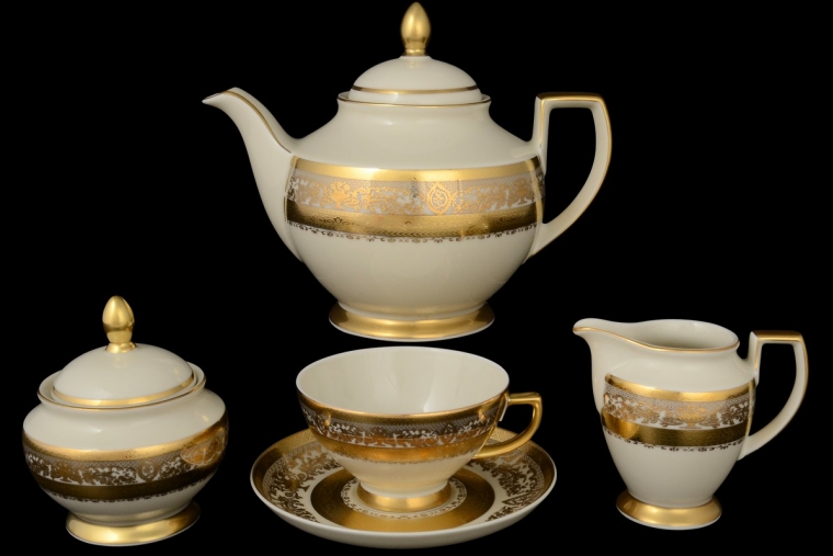 Чайный сервиз на 6 персон Constanza Crem Majestic Gold (17 предметов)
