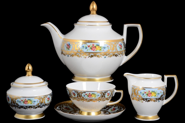 Чайный сервиз на 6 персон Constanza Vienna Blue Gold (17 предметов)