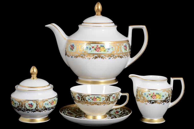 Чайный сервиз на 6 персон Constanza Vienna Seladon Gold (17 предметов)
