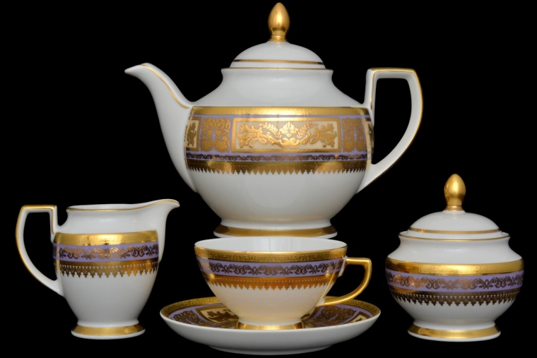 Чайный сервиз на 6 персон Constanza Diadem Violet Creme Gold (17 предметов)