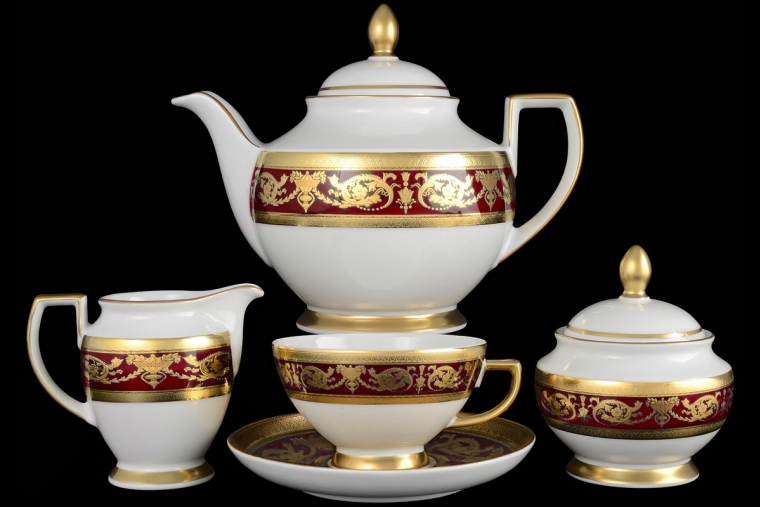 Чайный сервиз на 6 персон Constanza Imperial Bordeaux Gold (17 предметов)