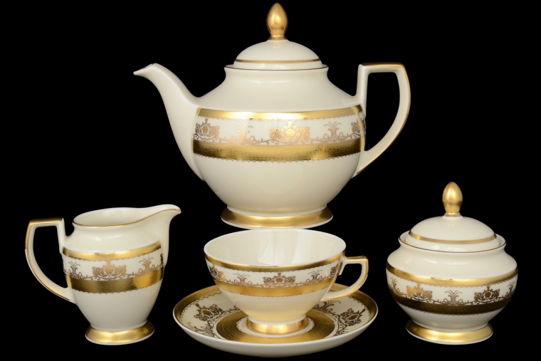 Чайный сервиз на 6 персон Constanza Cream Saphir Gold (17 предметов)