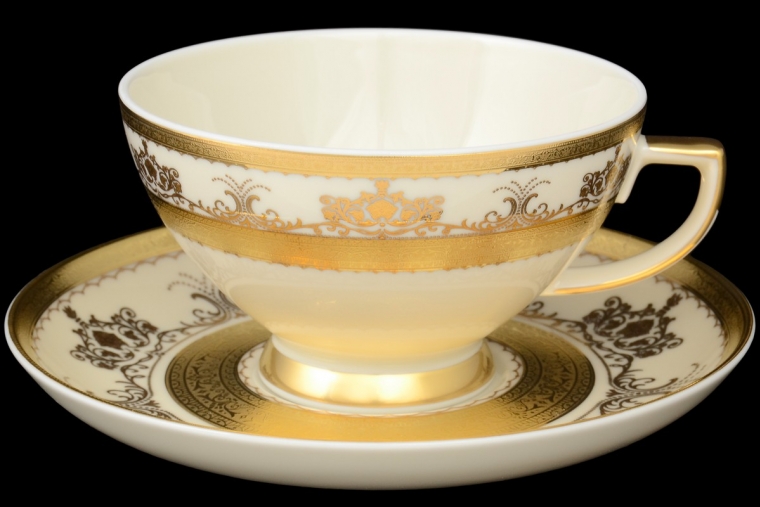 Набор чайных пар 220 мл  Constanza Cream Saphir Gold (6 пар)