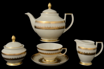 Чайный сервиз на 6 персон Constanza Crem Empire Gold (17 предметов)