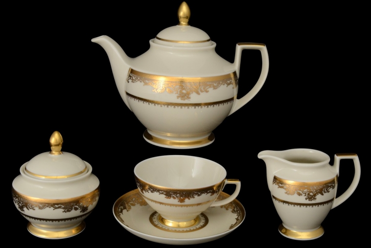Чайный сервиз на 6 персон Constanza Cream 9077 Gold (17 предметов)