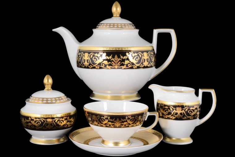 Чайный сервиз на 6 персон Constanza Harmony Crem Black (17 предметов)