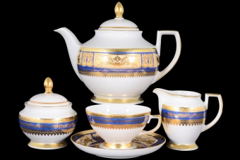 Чайный сервиз на 6 персон Constanza Diadem Blue Creme Gold (17 предметов)