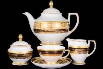 Чайный сервиз на 6 персон Constanza Diadem Black Creme Gold (17 предметов)