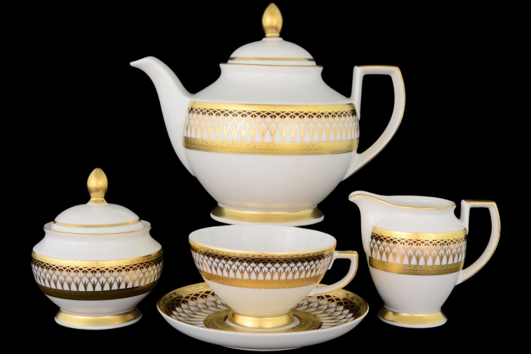 Чайный сервиз на 6 персон Constanza Toronto Wite Black Gold (17 предметов)