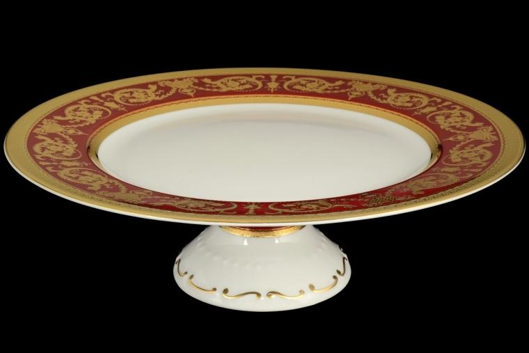 Тарелка для торта 32 см на ножке Constanza Imperial Bordeaux Gold