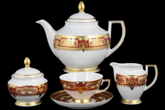 Чайный сервиз на 6 персон Constanza Donna Bordeaux Gold (17 предметов)