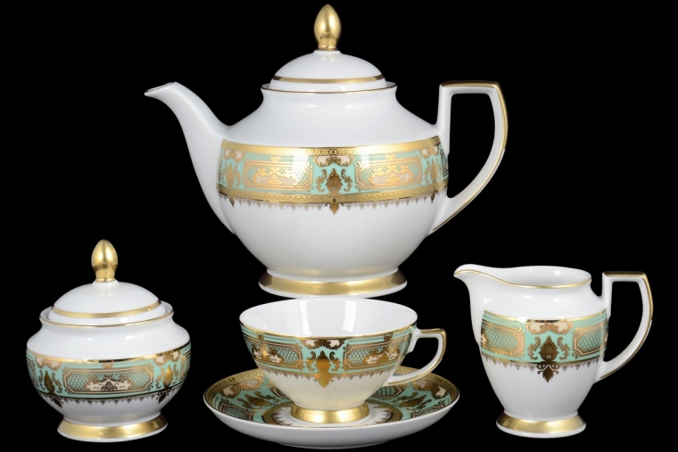 Чайный сервиз на 6 персон Constanza Donna Seladon Gold (17 предметов)