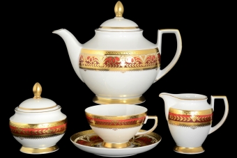 Чайный сервиз на 6 персон Constanza Arabesque Bordeaux Gold (17 предметов)