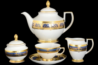 Чайный сервиз на 6 персон Constanza Arabesque Blue Gold (17 предметов)
