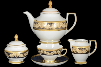 Чайный сервиз на 6 персон Constanza Belvedere Blue Creme Gold (17 предметов)