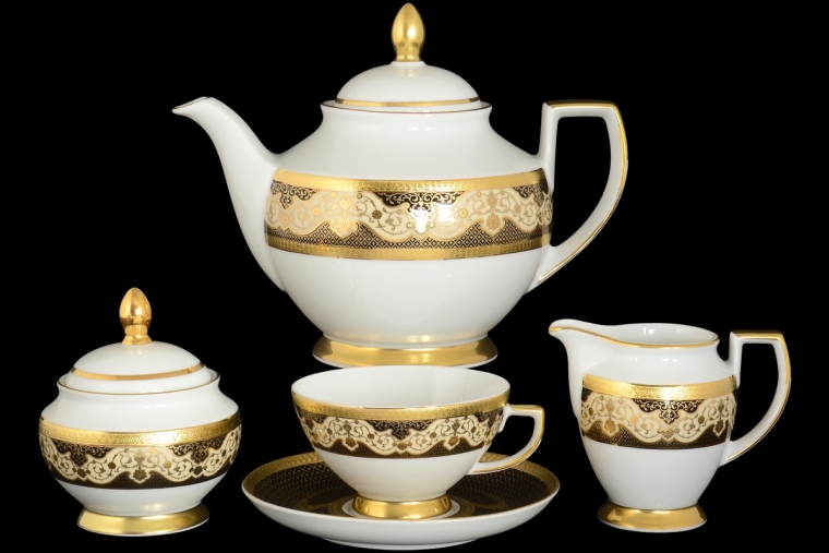 Чайный сервиз на 6 персон Constanza Belvedere Black Creme Gold (17 предметов)