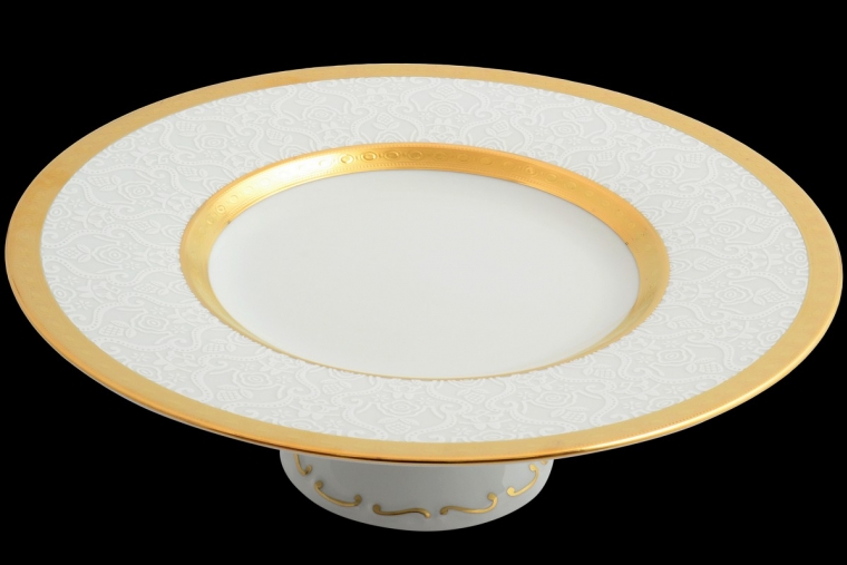 Тарелка для торта 32 см на ножке Constanza Diamond White Gold