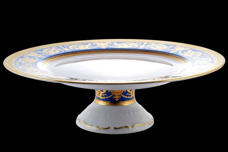 Тарелка для торта 32 см на ножке Constanza Imperial Blue Gold