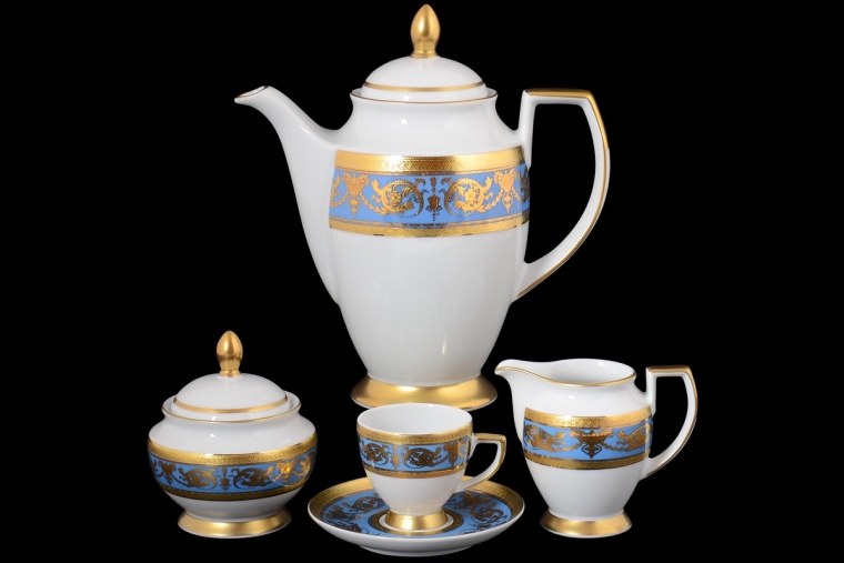 Кофейный сервиз на 6 персон Constanza Imperial Blue Gold (17 предметов)