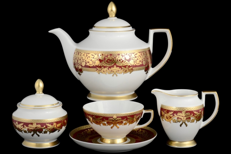 Чайный сервиз на 6 персон Constanza Natalia Bordeaux Gold (17 предметов)