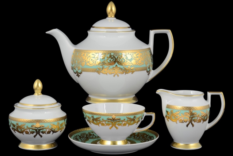 Чайный сервиз на 6 персон Constanza Natalia Seladon Gold (17 предметов)